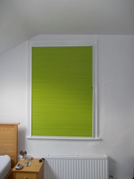 Green blackout duette blind with side channels