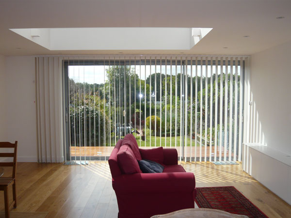 blind louvres now rotated to 90 degrees still gives privacy from neighbouring gardens
