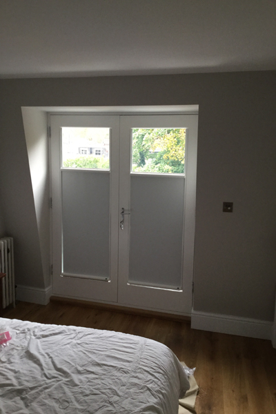 Top Down Bottom Up Luxaflex Nano blinds for privacy and darkness on Juliet balcony doors