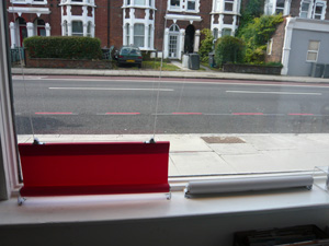 Bottom up roller blinds - shop display Changing Curtains Highgate