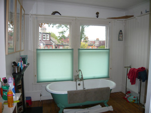Bottom up blinds in bathroom giving privacy with a light and airy feel Crouch End