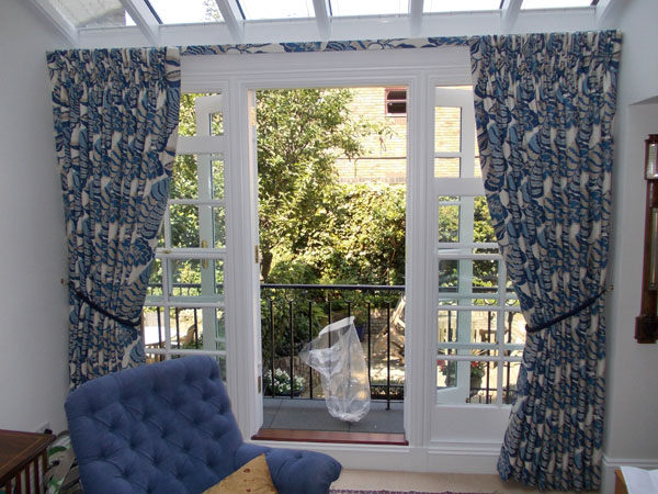 Traditional Sanderson Pinch Pleat curtains, with covered fascia fitted in East London