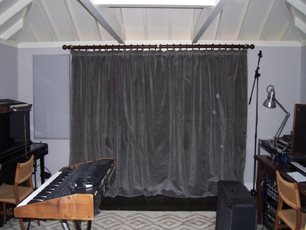 Acoustic curtains fitted in a sound studio in Hampstead, North London