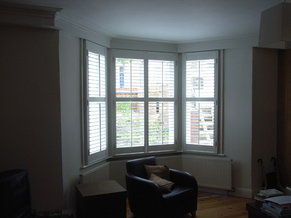 Silk white shutters with 63mm louvres