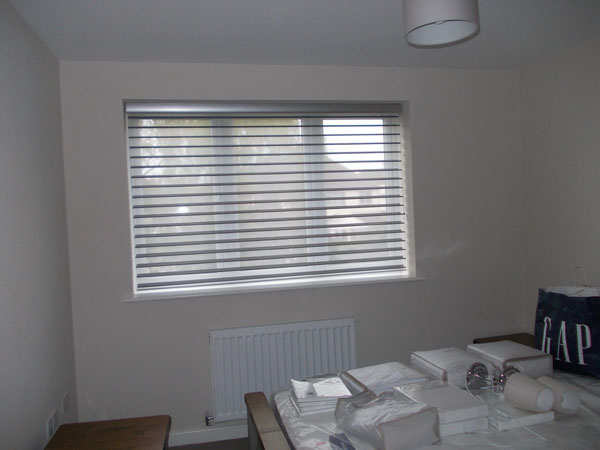 Luxaflex Bon Soir Silhouette shade lowered for privacy