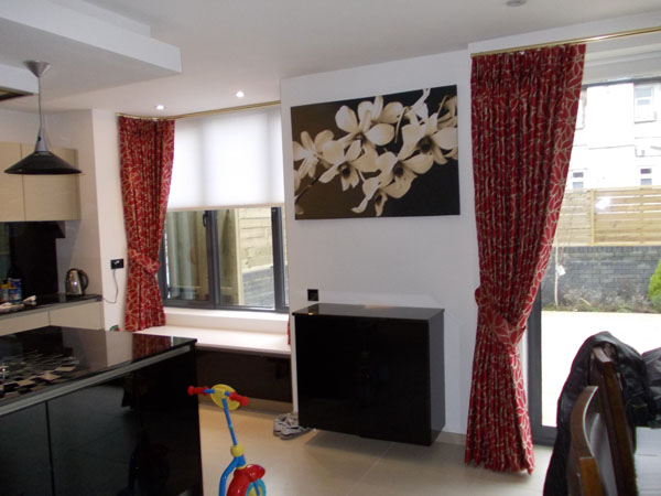 Curtains in Villa Nova Palampore Cherry with gold metropoles