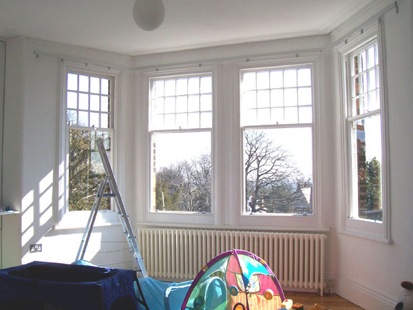 36mm silver Silent Gliss Metroflat fitted at Bay Window in North London