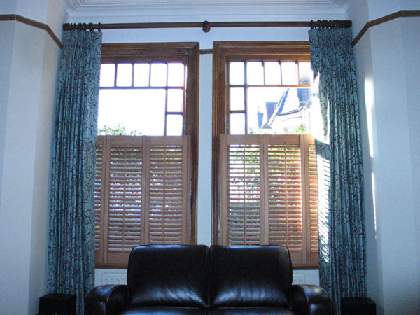 Cedarwood shutters, romo fabric 