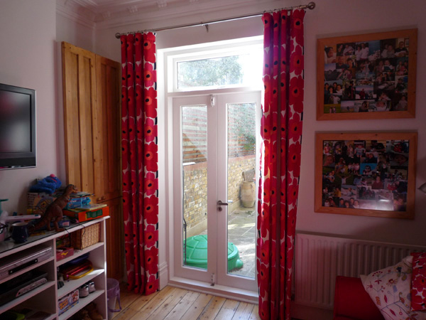 Marimekko flowers on chrome pole 