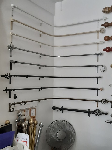 Display of baypoles in 8 colours - Changing Curtains Shop Display