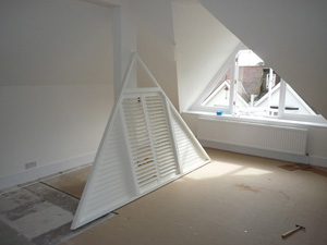 63mm silk white triangular shaped shutters Tufnell Park