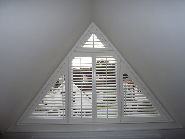 63mm silk white triangular shaped shutters 