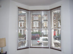 35mm auburn wood slat venetians installed in Tufnell Park, North London