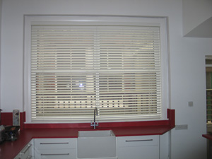 White 50mm woodslat in kitchen Muswell Hill