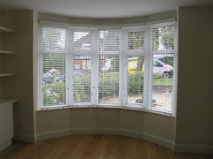 50mm white woodslats in bay window Hampstead